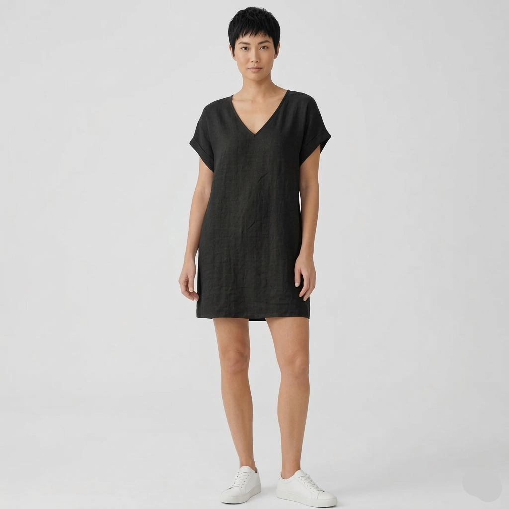 Elegant V-Neck Short Sleeve Dress