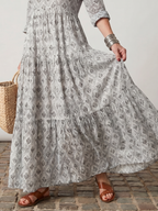 Junia | Notch Neck Printed Long Sleeve Maxi Dress