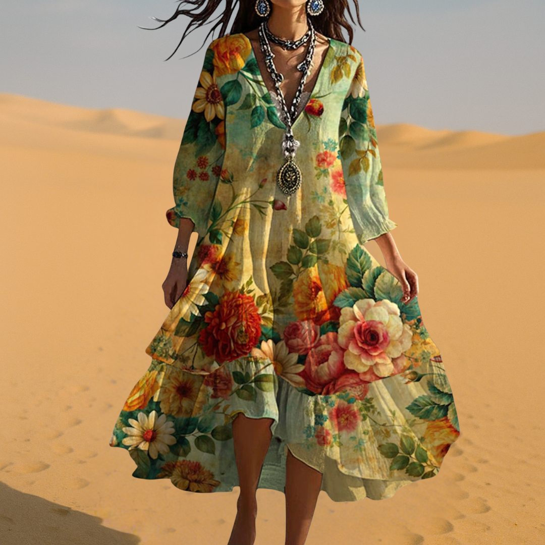Eva | Women's Vintage Boho V-Neck Autumn Dress