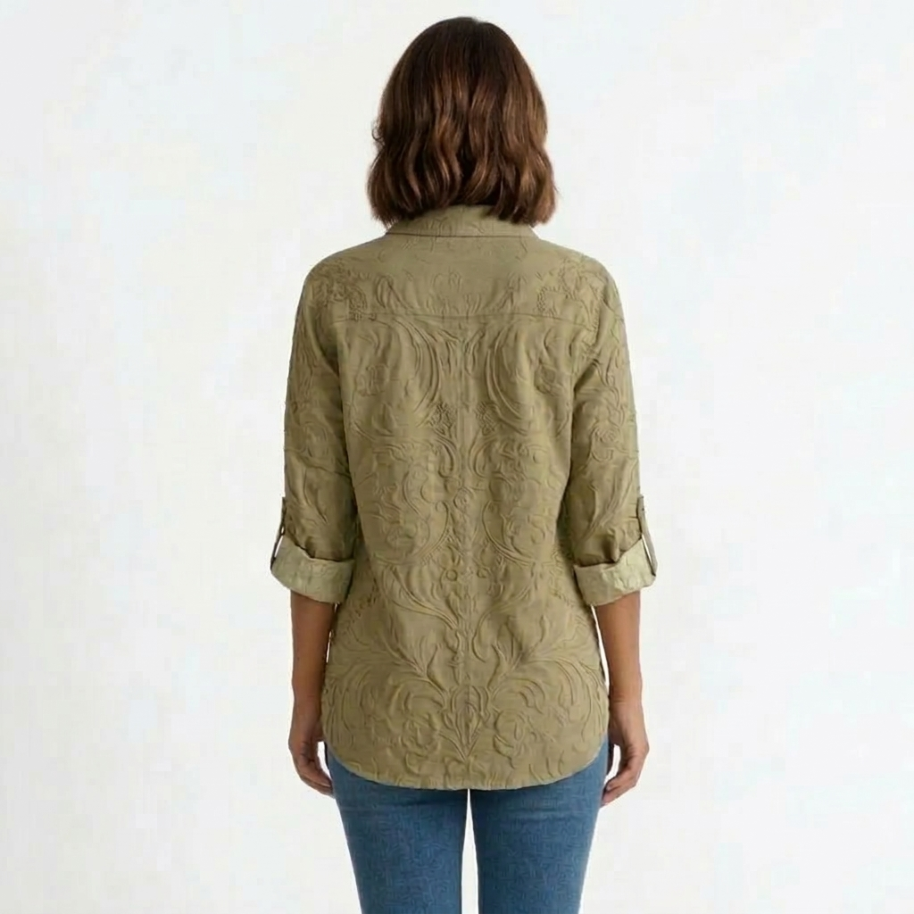 Elegant Floral Blouse with Three-Quarter Sleeves