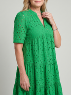 Nicolette | Short Sleeve Eyelet Detail Knee Length Dress