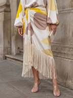 Koda | Abstract Print Fringe Hem Midi Dress