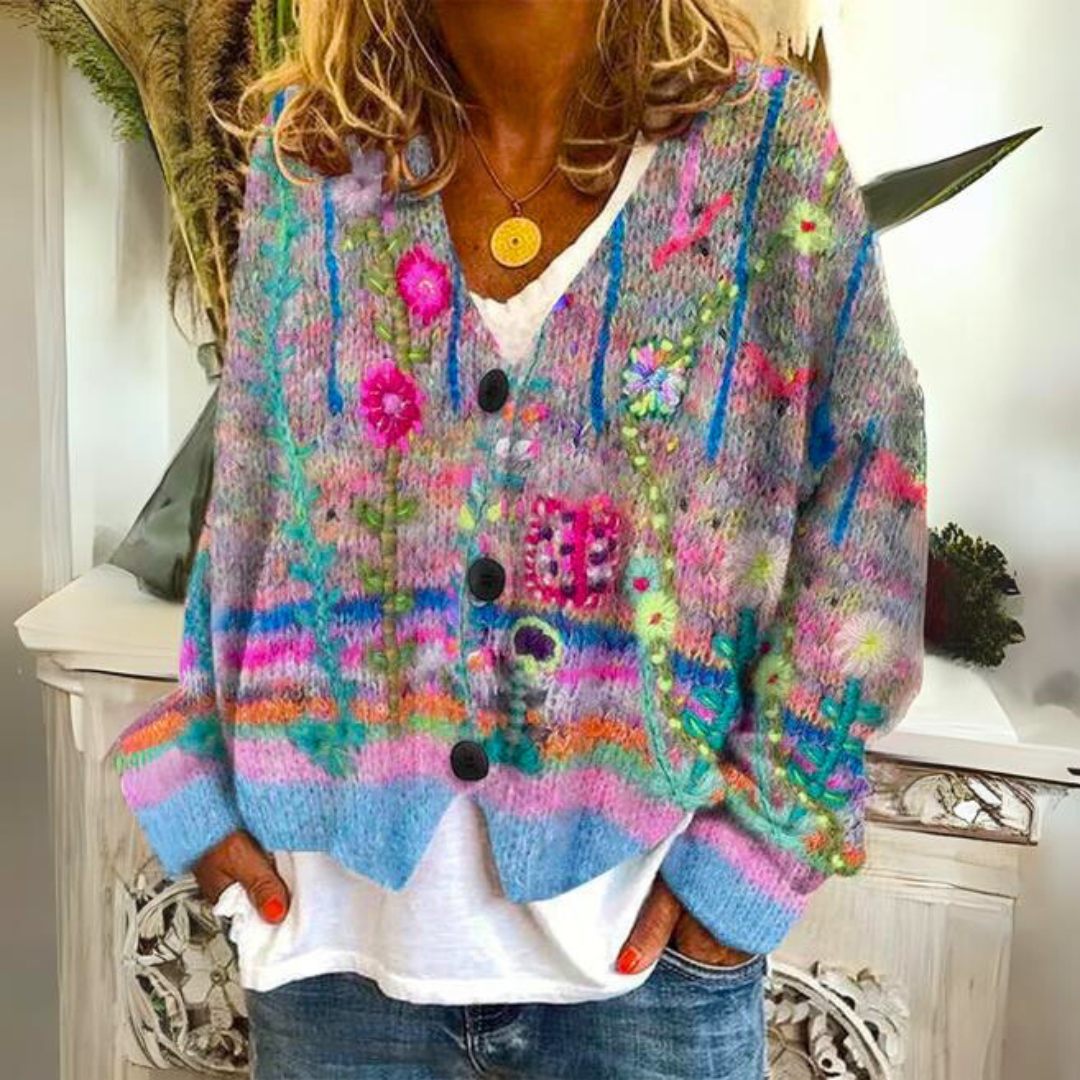 Hannah | Women's Cardigan with Relaxed Fit and Colourful Pattern