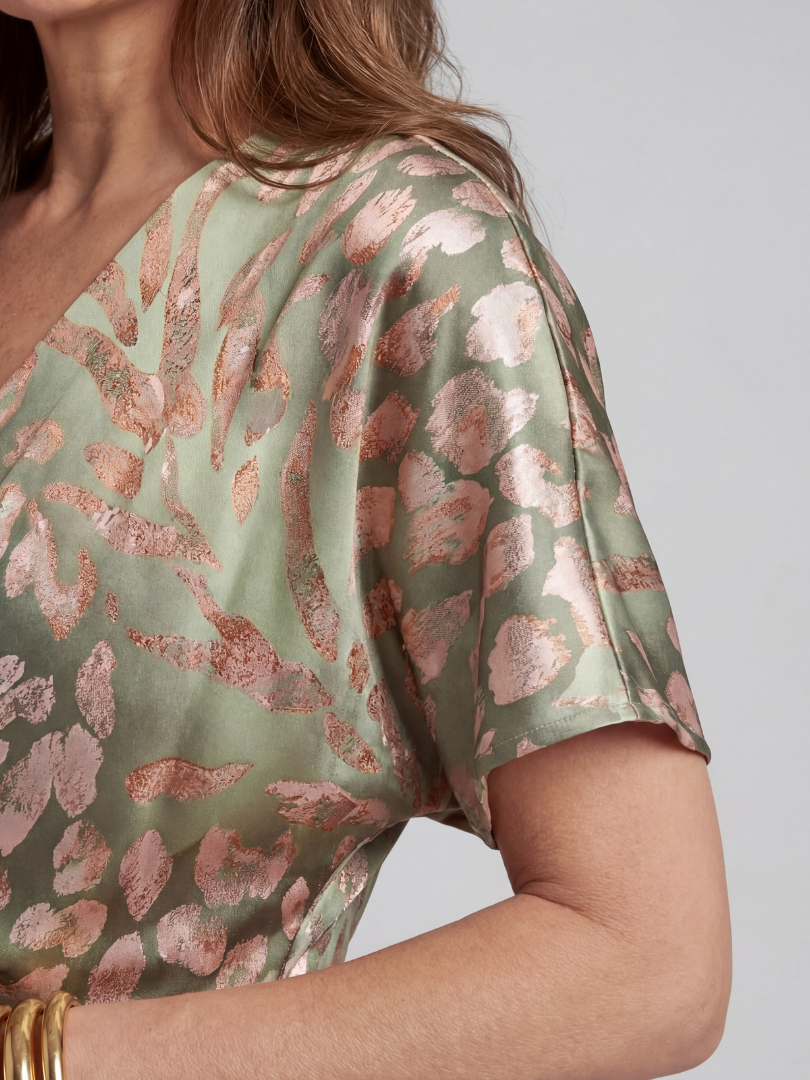 Coralie | Abstract Print V Neck Twist Waist Midi Dress