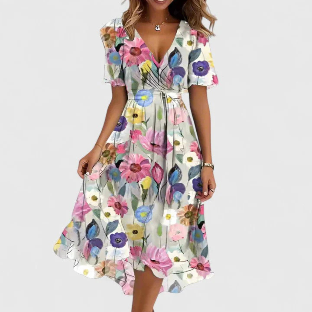 Helga | Women's Floral V-Neck Midi Dress