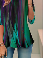 Round Neck Green Random Print Long Sleeves T-shirt