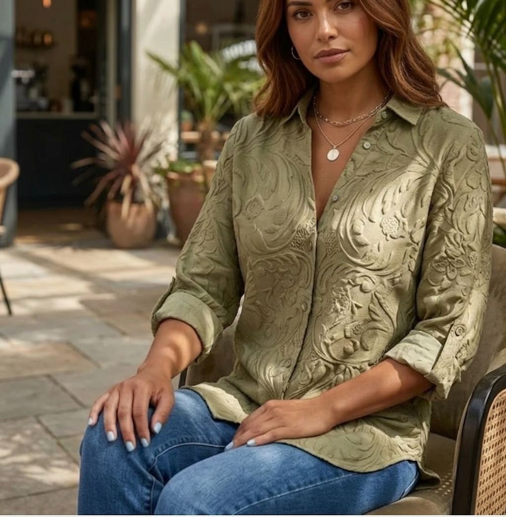 Elegant Floral Blouse with Three-Quarter Sleeves