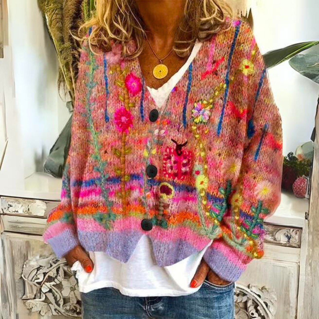 Hannah | Women's Cardigan with Relaxed Fit and Colourful Pattern
