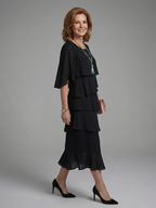 Maelis | Layered Cape Sleeve Midi Dress