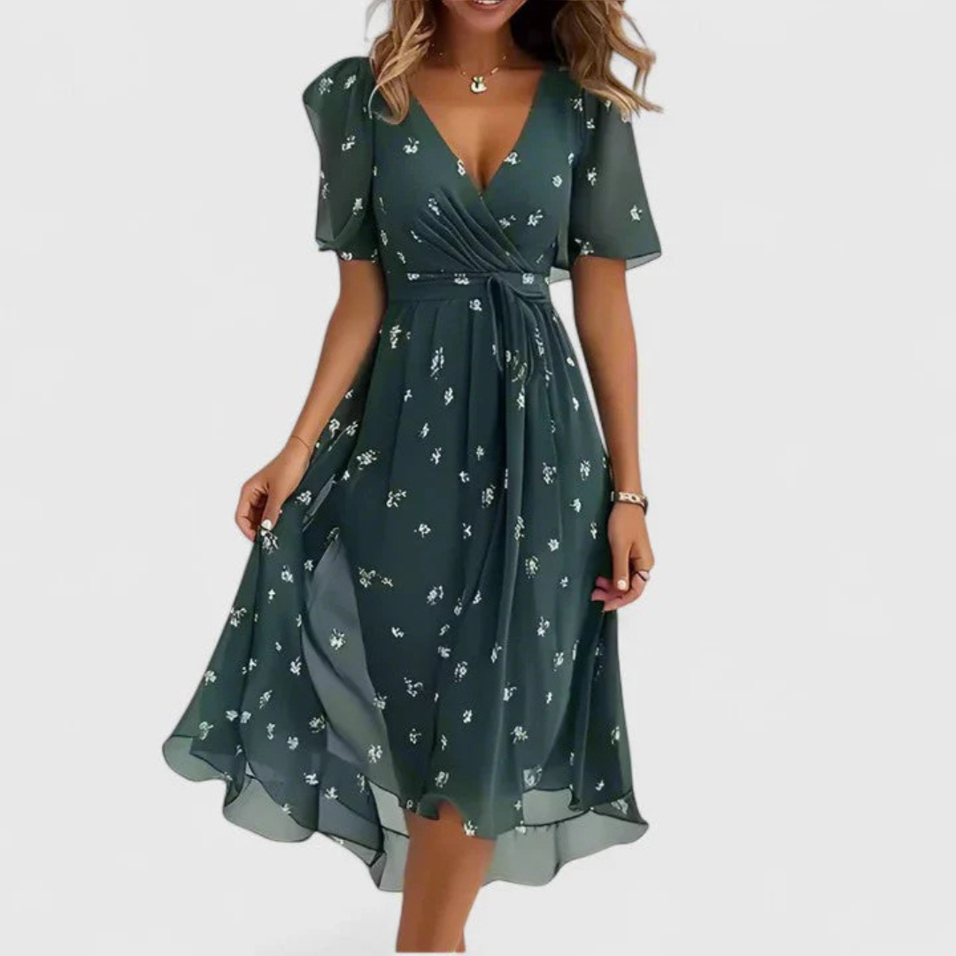 Helga | Women's Floral V-Neck Midi Dress