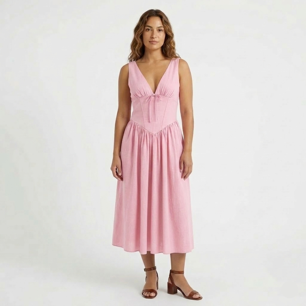 Elegant Midi Dress with V-Neck