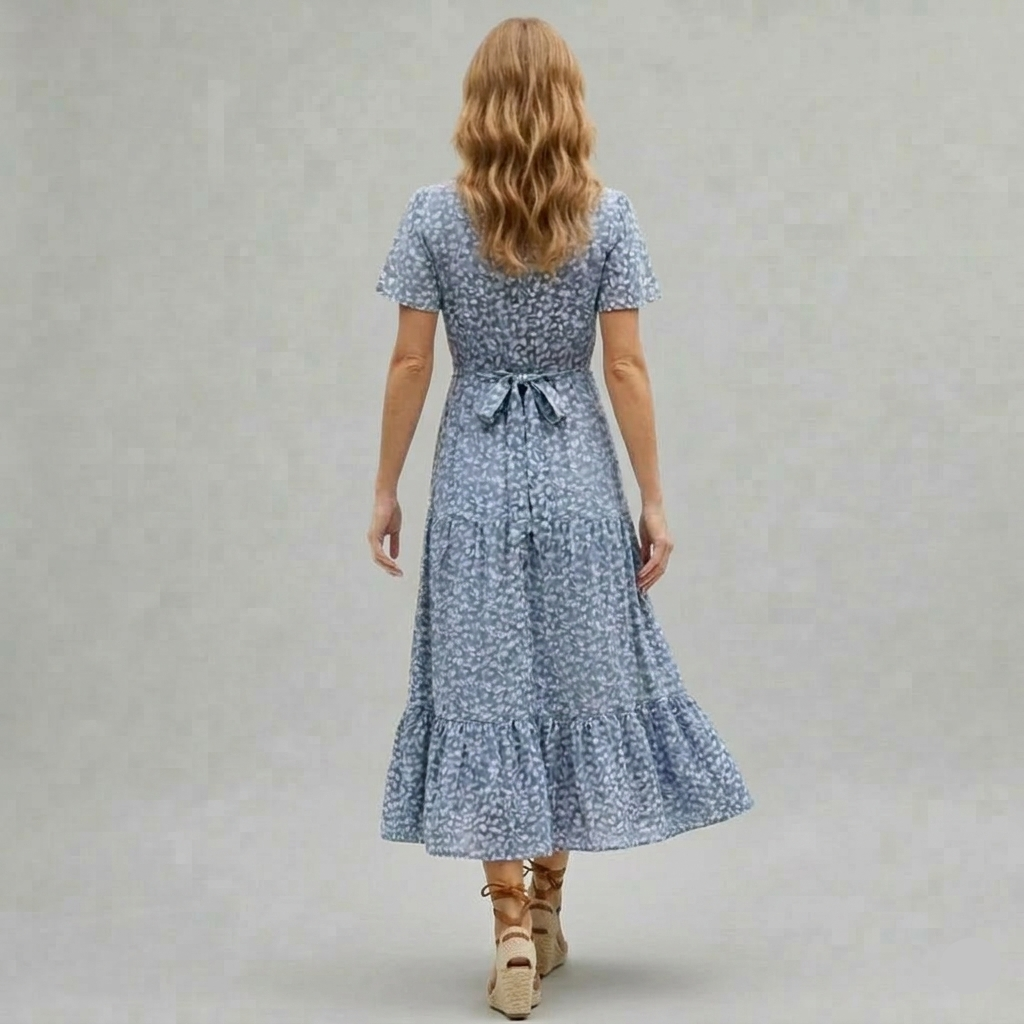 Elegant Floral Maxi Dress with V-Neck