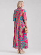 Klera | Printed Button Front Collared Midi Dress