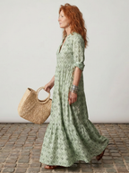 Junia | Notch Neck Printed Long Sleeve Maxi Dress