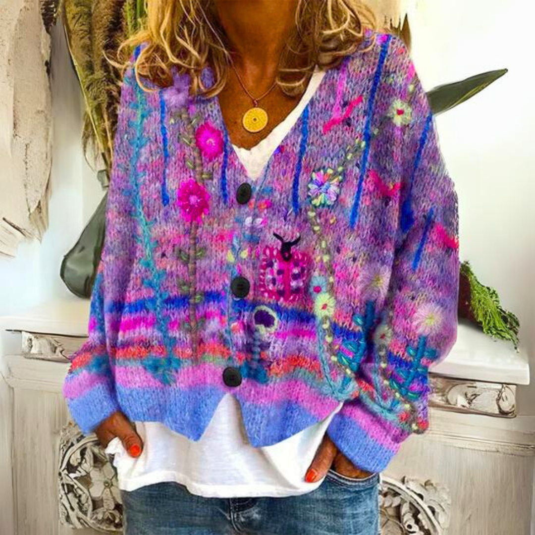 Hannah | Women's Cardigan with Relaxed Fit and Colourful Pattern