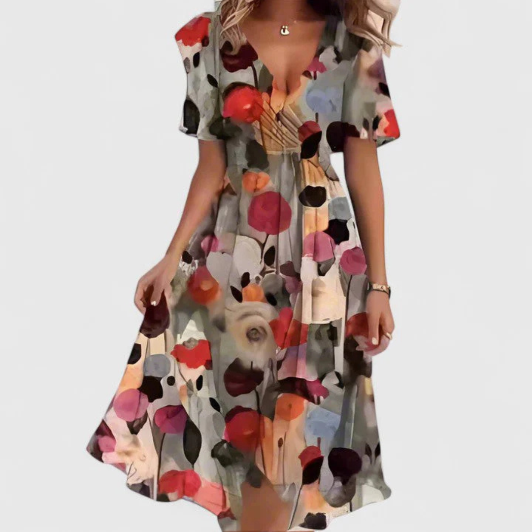 Helga | Women's Floral V-Neck Midi Dress