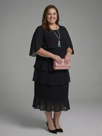 Maelis | Layered Cape Sleeve Midi Dress