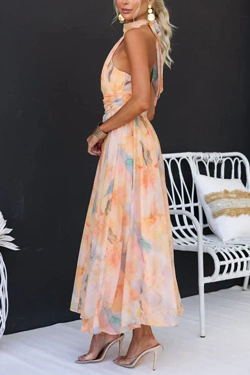 Claudia | Women's Summer Halter Floral Maxi Dress