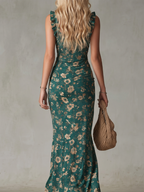 Cilla | Smocked Bodice Ruffle Strap High Slit Midi Dress
