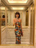 Larkin | Fitted Multicolour Scale Pattern Maxi Dress