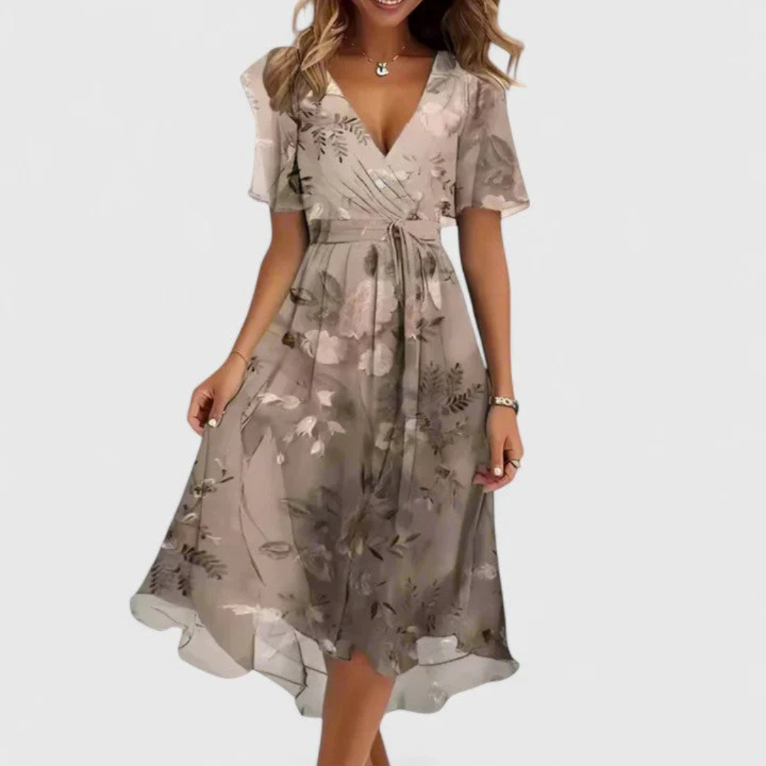 Helga | Women's Floral V-Neck Midi Dress