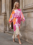 Koda | Abstract Print Fringe Hem Midi Dress