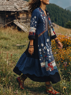 Alix | Embroidered Panel Long Sleeve Midi Dress