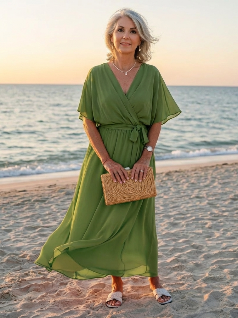 Elysia | V Neck Draped Waist Tie Midi Dress
