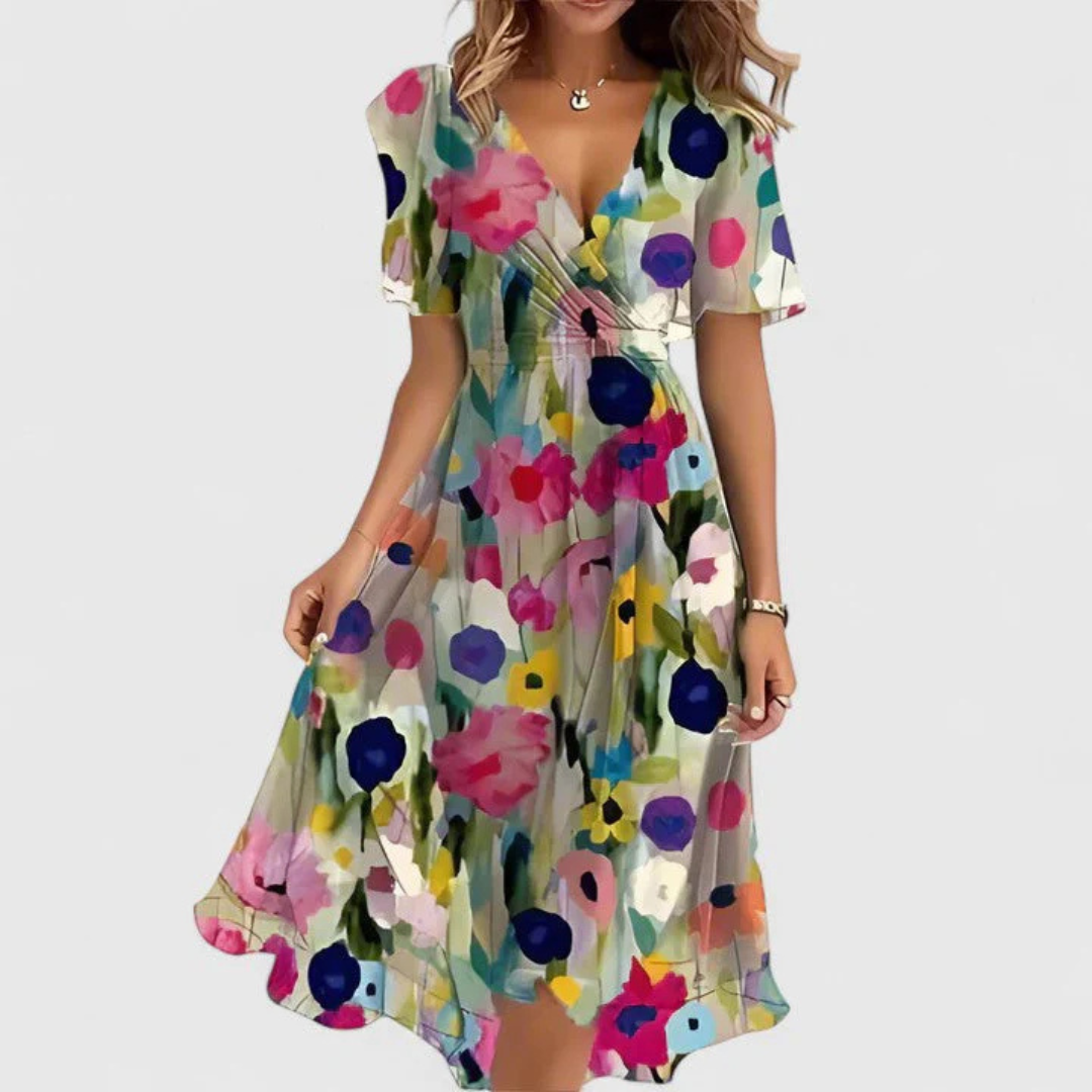 Helga | Women's Floral V-Neck Midi Dress