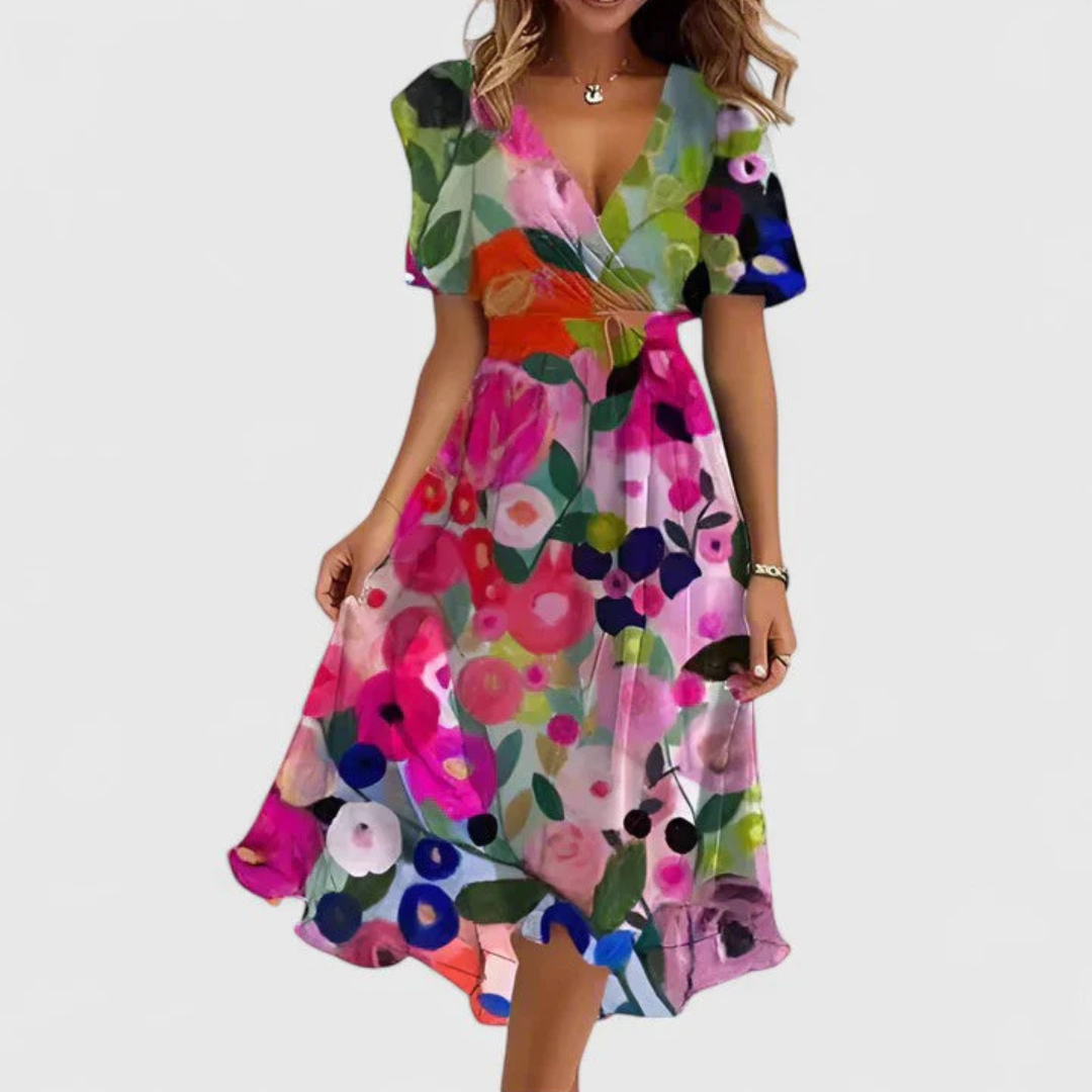 Helga | Women's Floral V-Neck Midi Dress