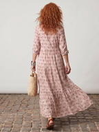Junia | Notch Neck Printed Long Sleeve Maxi Dress