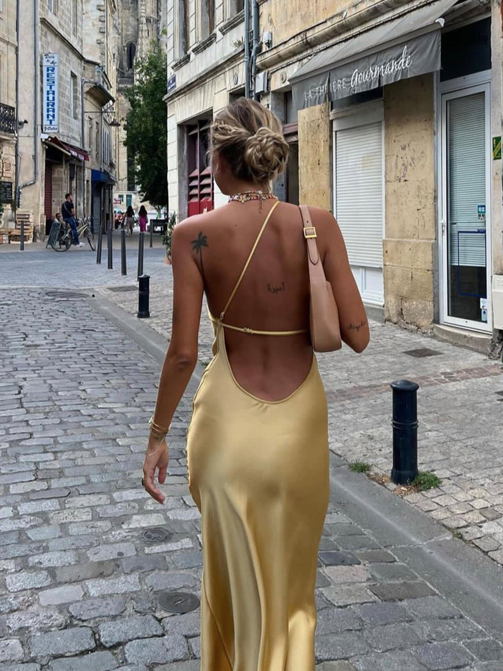 Satin Open Back Maxi Dress – Elegant Evening & Wedding Guest Dress