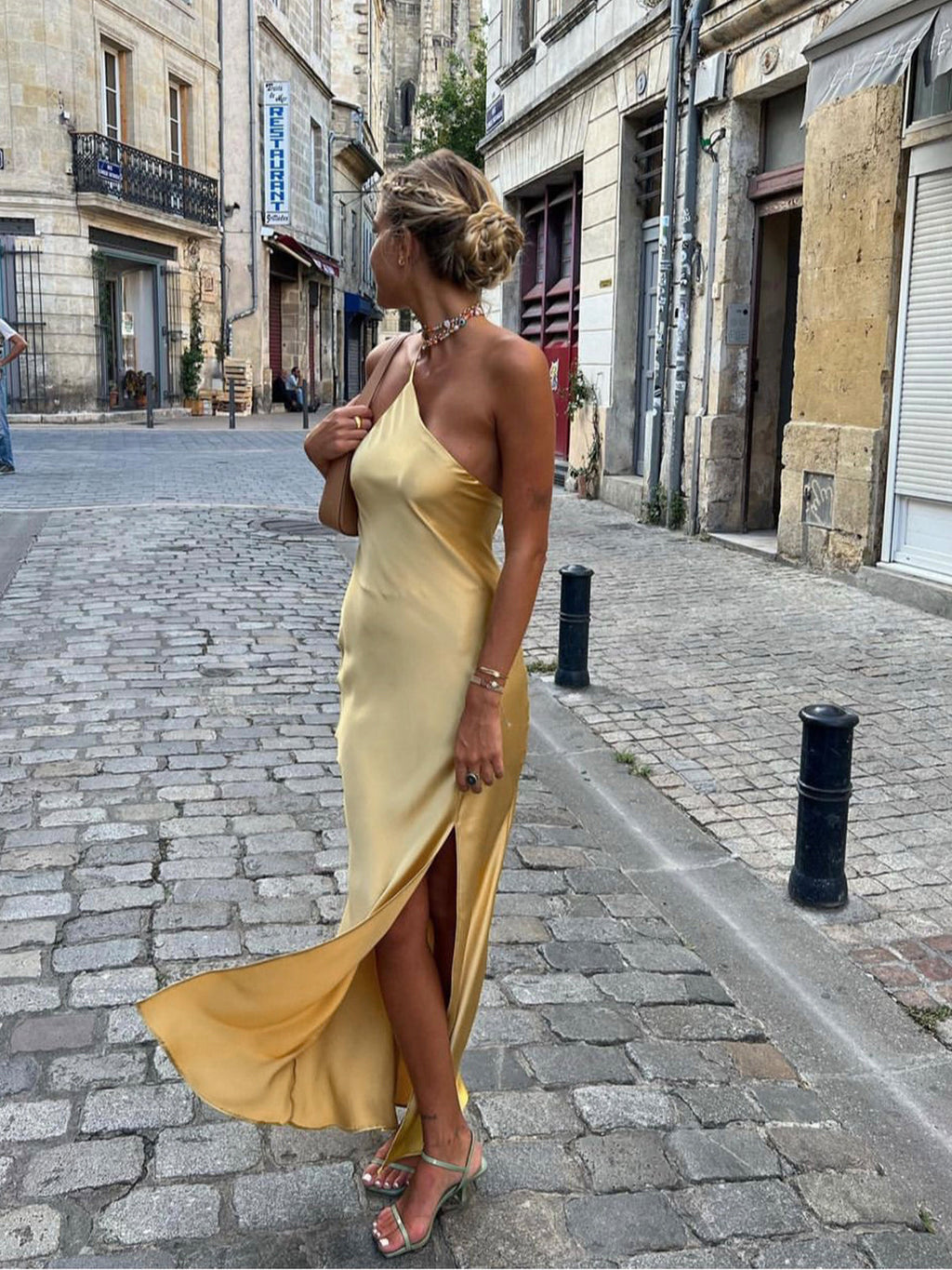 Satin Open Back Maxi Dress – Elegant Evening & Wedding Guest Dress