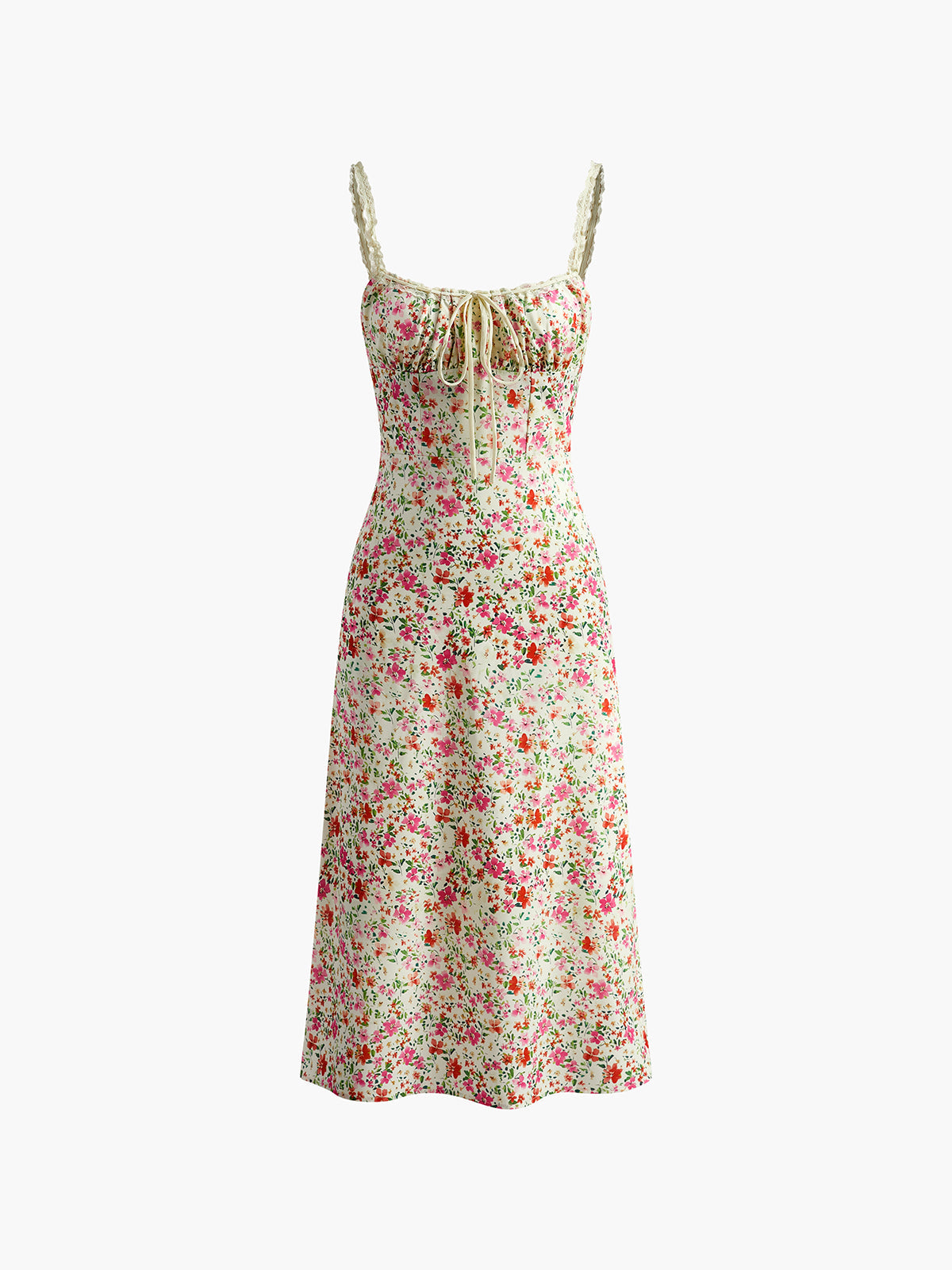 Floral Cami Midi Dress – Sleeveless Summer Dress with Trim Detail & Lightweight Fabric