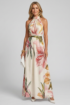 Elara | Floral Halter Flowing Maxi Dress