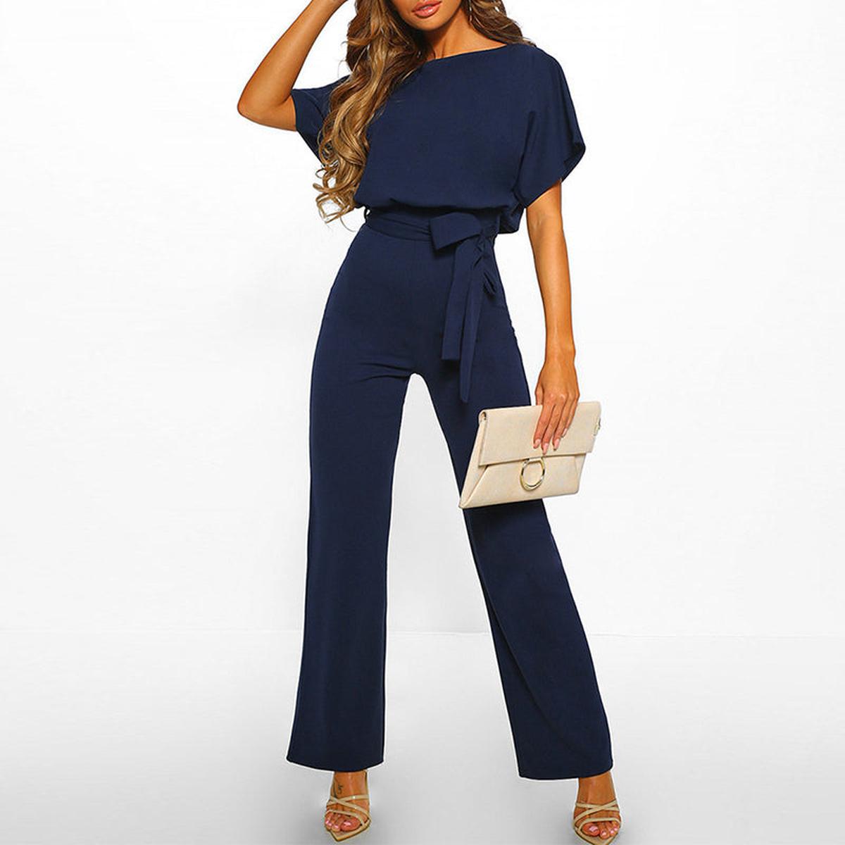 Viola | Women's Casual Short Sleeve Jumpsuit with Belt