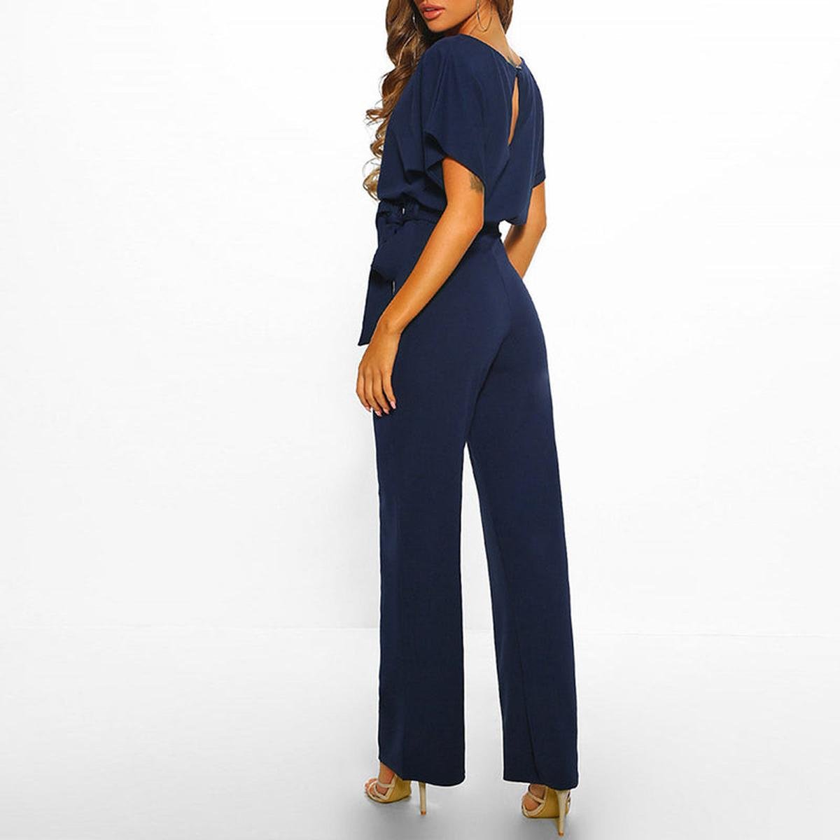 Viola | Women's Casual Short Sleeve Jumpsuit with Belt