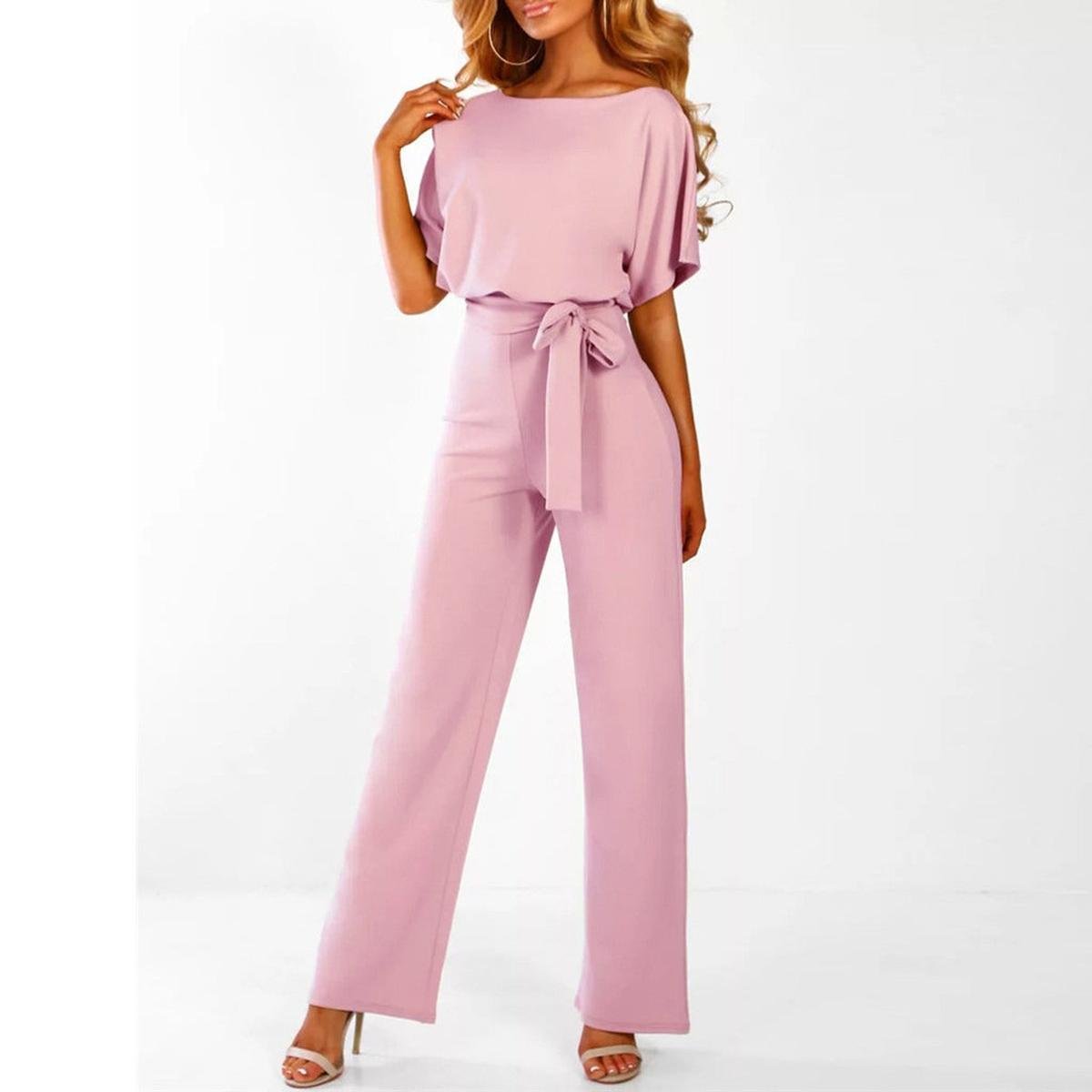 Viola | Women's Casual Short Sleeve Jumpsuit with Belt