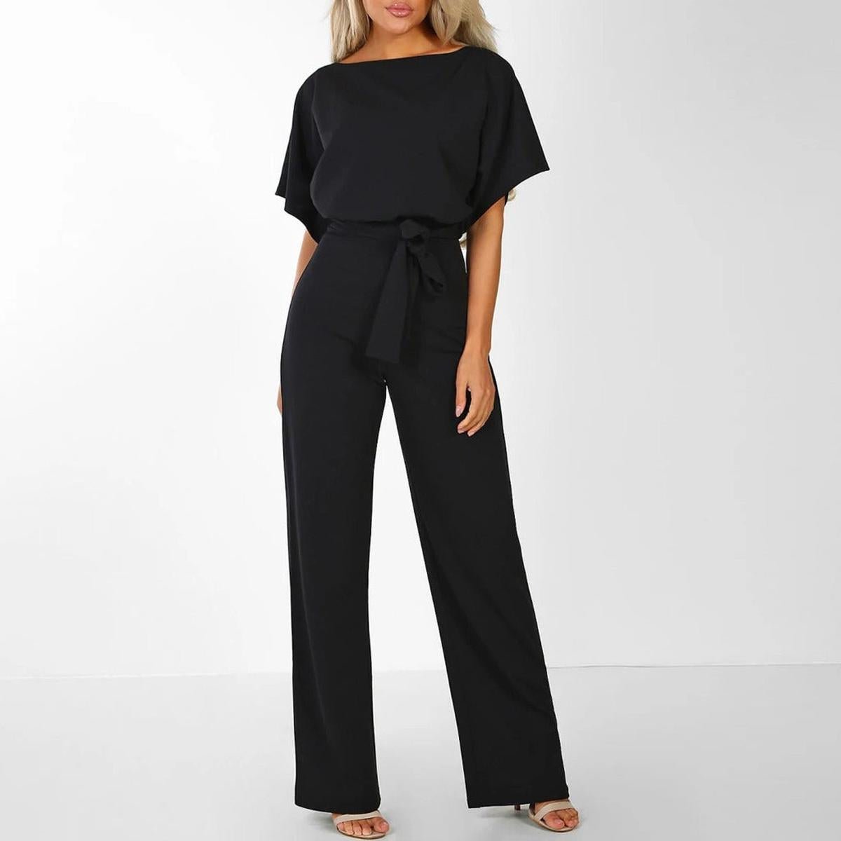 Viola | Women's Casual Short Sleeve Jumpsuit with Belt