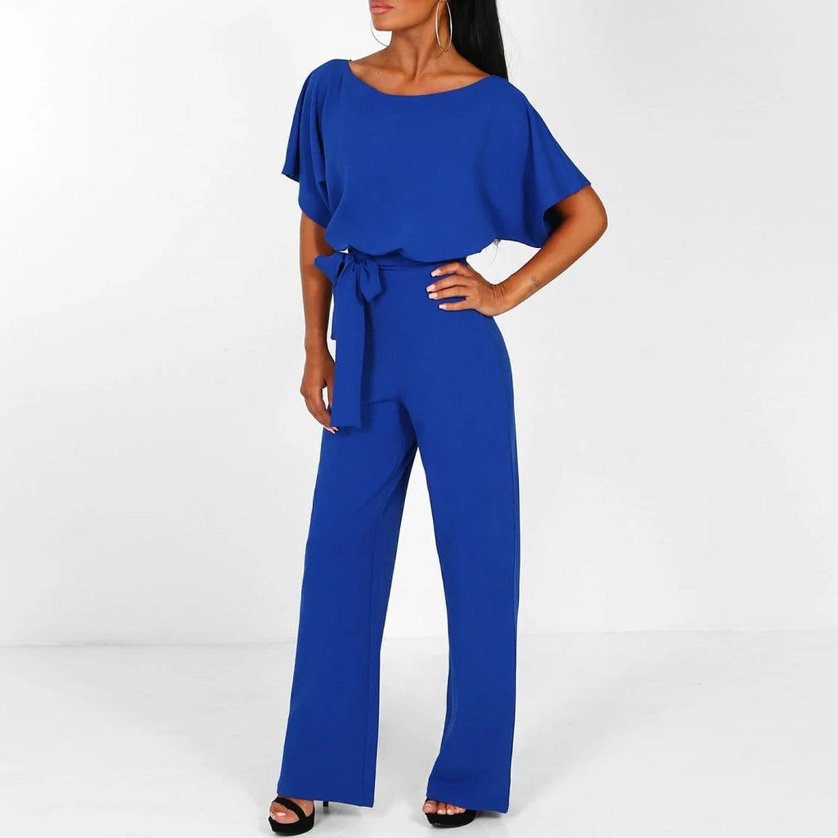 Viola | Women's Casual Short Sleeve Jumpsuit with Belt