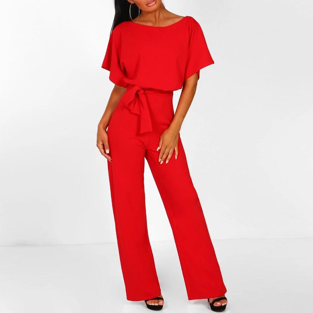 Viola | Women's Casual Short Sleeve Jumpsuit with Belt