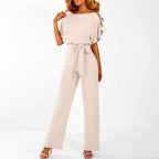 Viola | Women's Casual Short Sleeve Jumpsuit with Belt