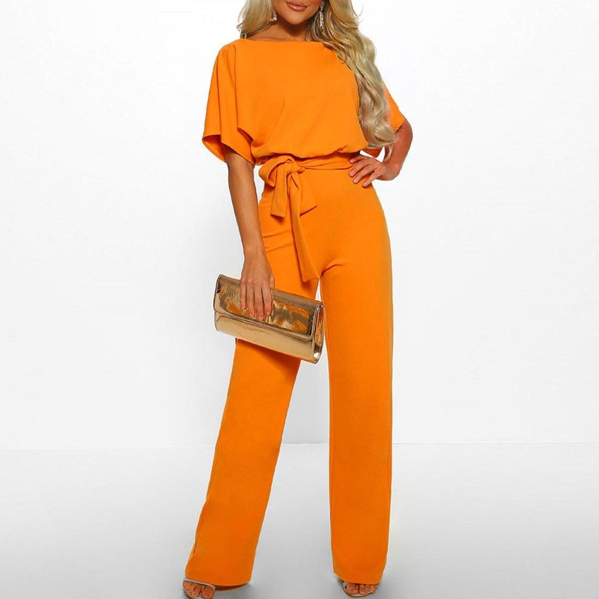 Viola | Women's Casual Short Sleeve Jumpsuit with Belt