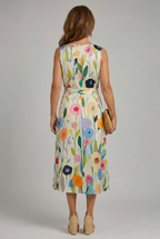 Flory | Floral Print Sleeveless Round Neck Midi Dress