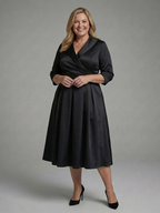 Genevieve | Three Quarter Sleeve Wrap Bodice Midi Dress