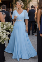 Orelia | Short Sleeve V Neck Embellished Flowing Maxi Dress