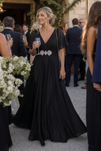 Orelia | Short Sleeve V Neck Embellished Flowing Maxi Dress