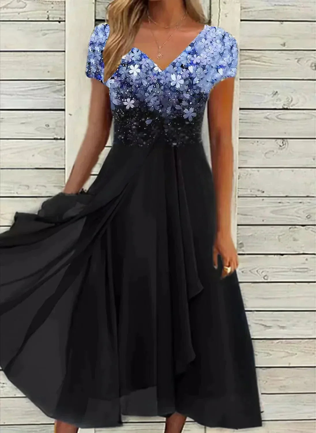 Yvonne | Women's Flowing Floral Fit Dress with Short Sleeves