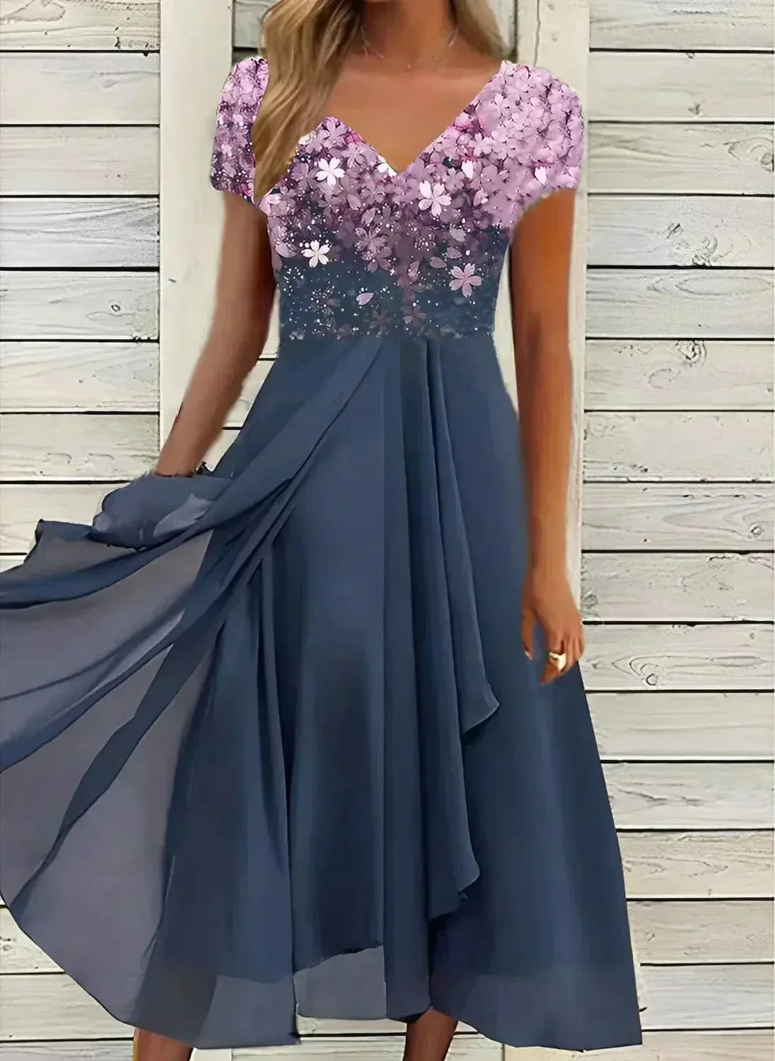 Yvonne | Women's Flowing Floral Fit Dress with Short Sleeves