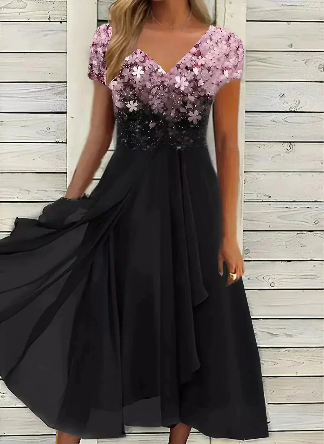 Yvonne | Women's Flowing Floral Fit Dress with Short Sleeves